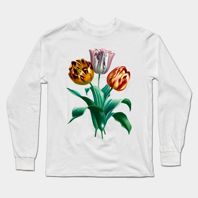 Colorful Vintage Watercolor Tulip Flowers Bouquet Long Sleeve T-Shirt by CatyArte